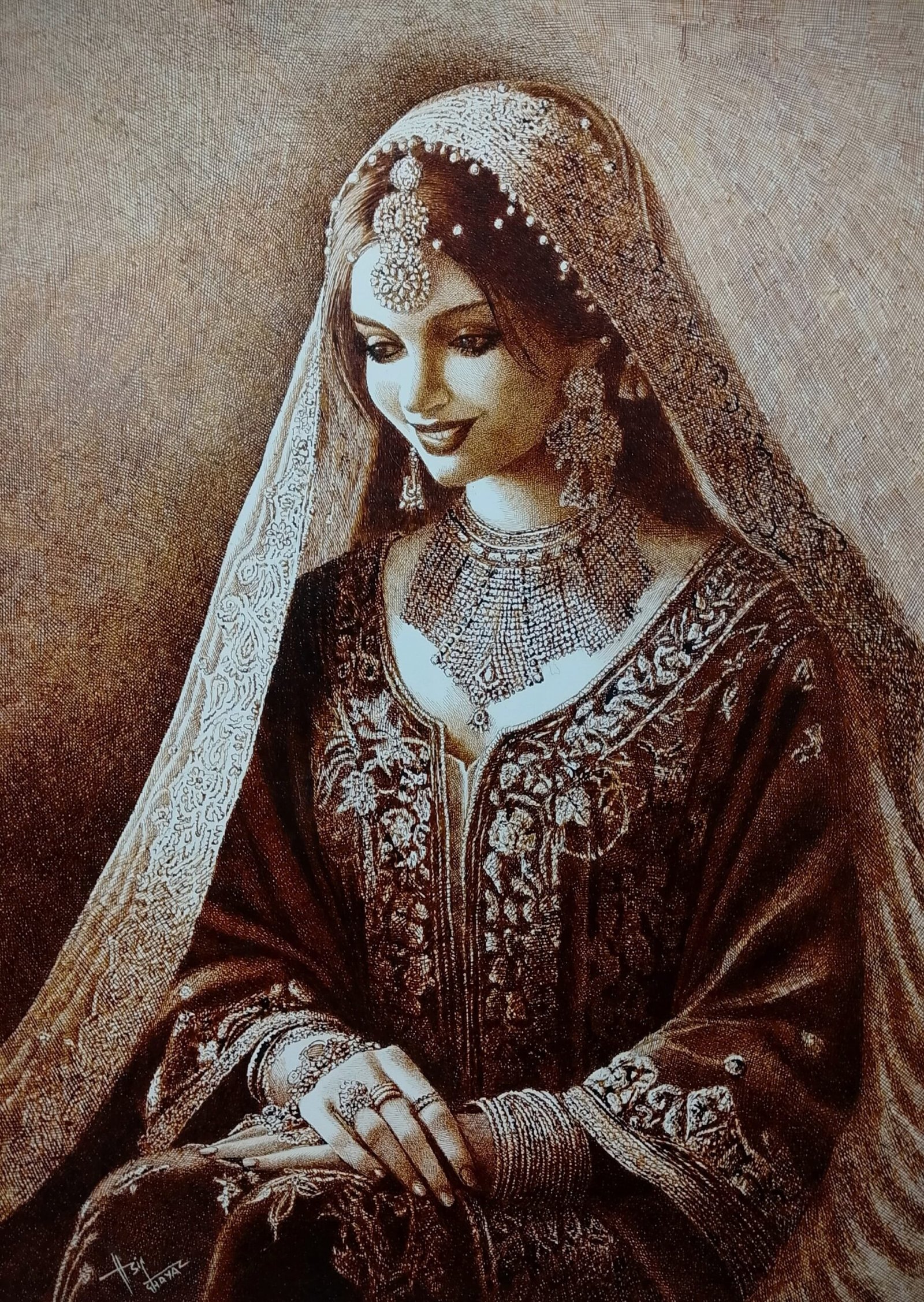 06aba43f-c5e4-4871-828e-ad5a125559bd-3 Asif Ghayaz | Title: Grace in Silence
| Medium: Pen & Ink on Paper
| Size: 22x31 inches