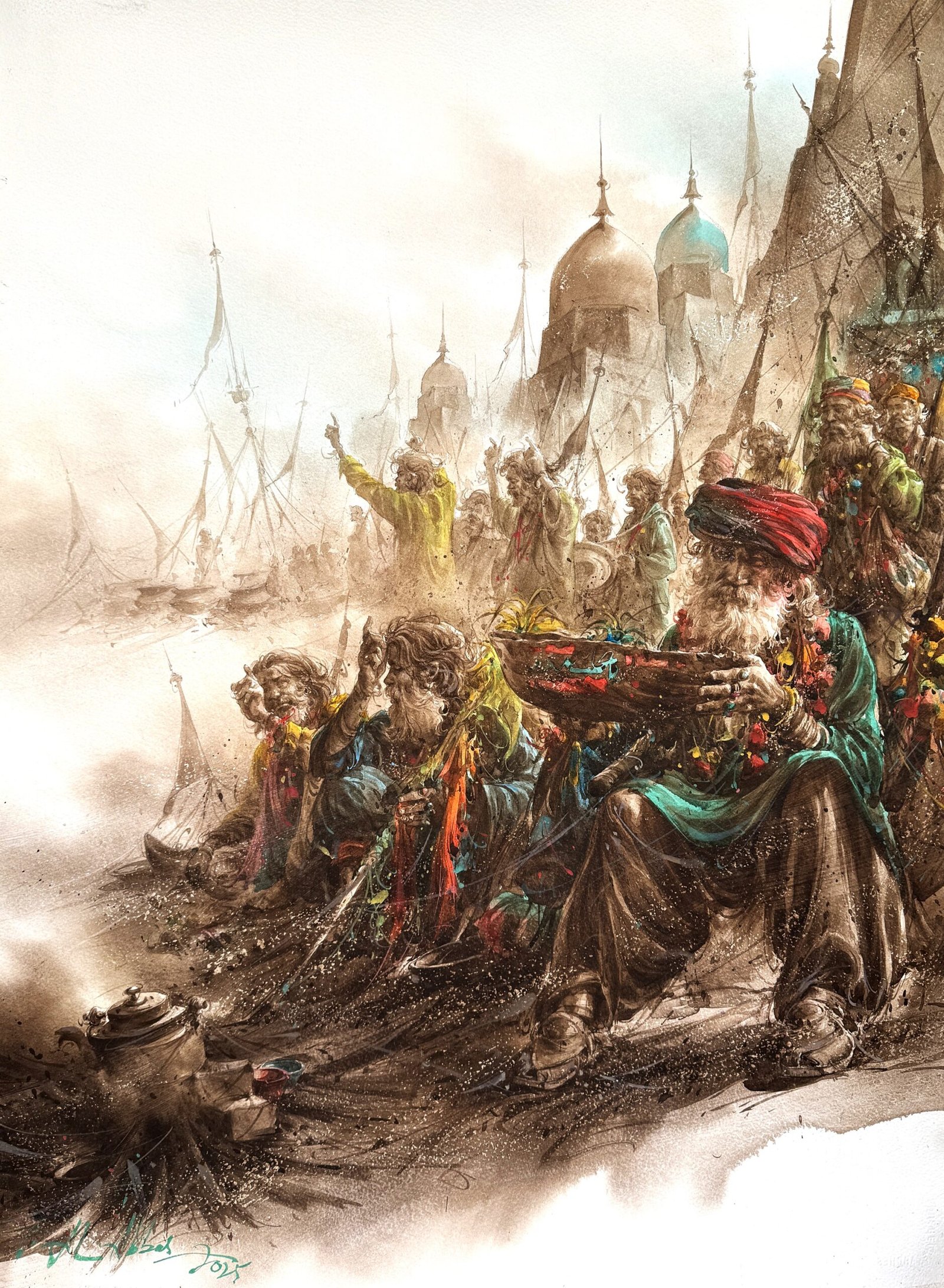 Ali Abbas | Title: Sufi Soul Gathering | Medium: Watercolor on Paper | Size: 22 x 31 inches