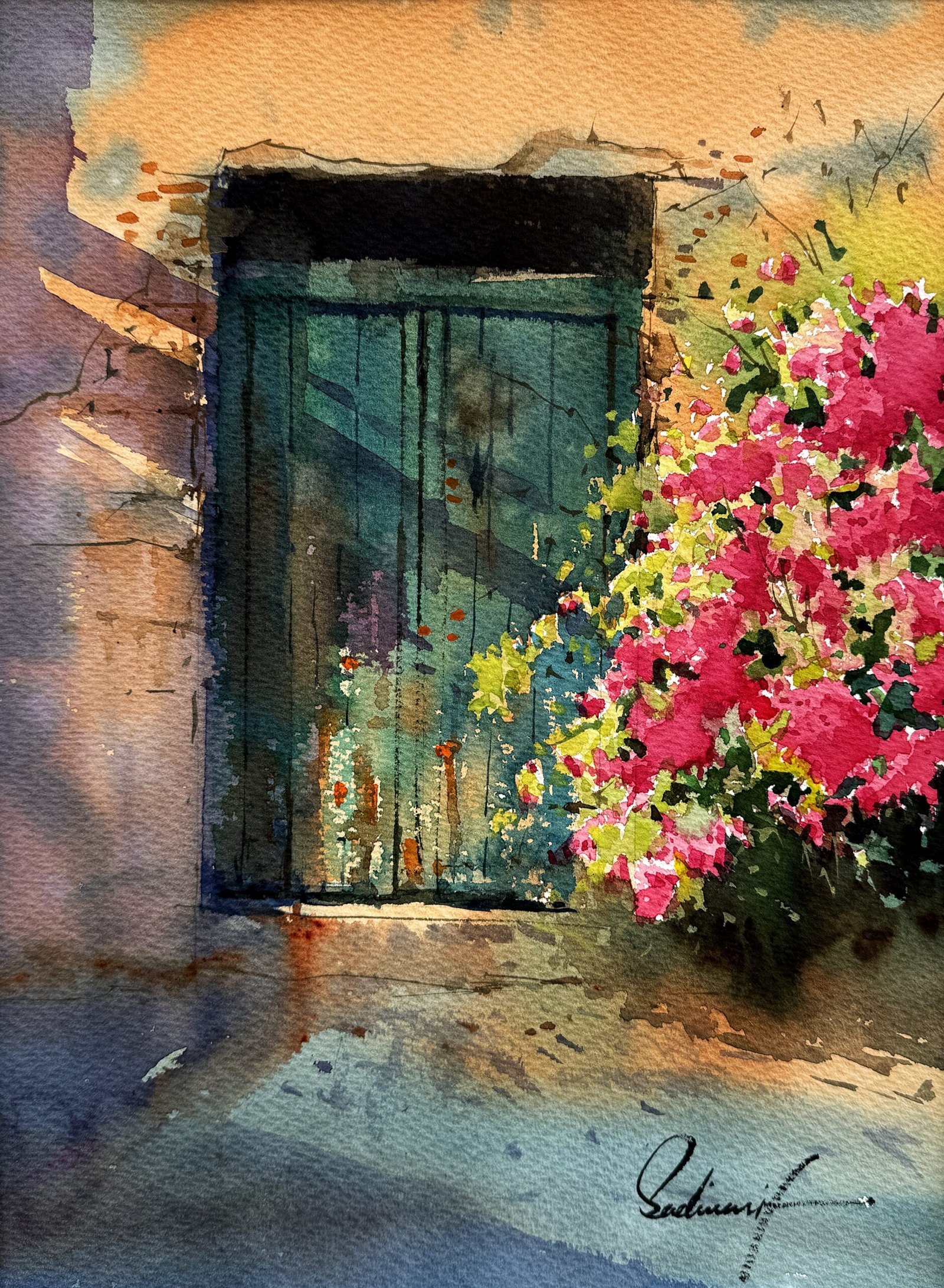 Sadia Arif | Title: Golden Alley | Medium: Watercolor On Paper | Size: 11x15 inches