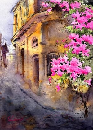 img_5707 Sadia Arif | Title: Golden Alley | Medium: Watercolor On Paper | Size: 15x21 inches