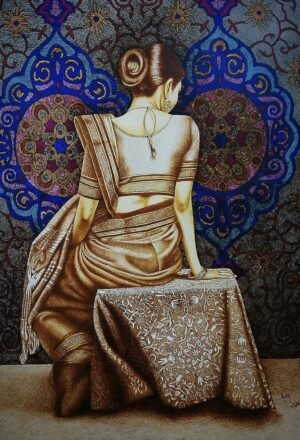 96faeacf-7eeb-476d-ae74-41be653969a0 Asif Ghayaz | Title: Veil of Tradition | Medium: Pen & Ink on Paper | Size: 22x31 inches