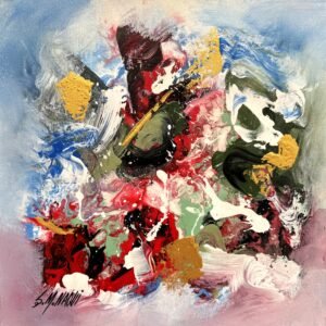 S. M. Naqvi| Title: Crimson Drift| Medium: Acrylic on Canvas| Size: 14x14 inches