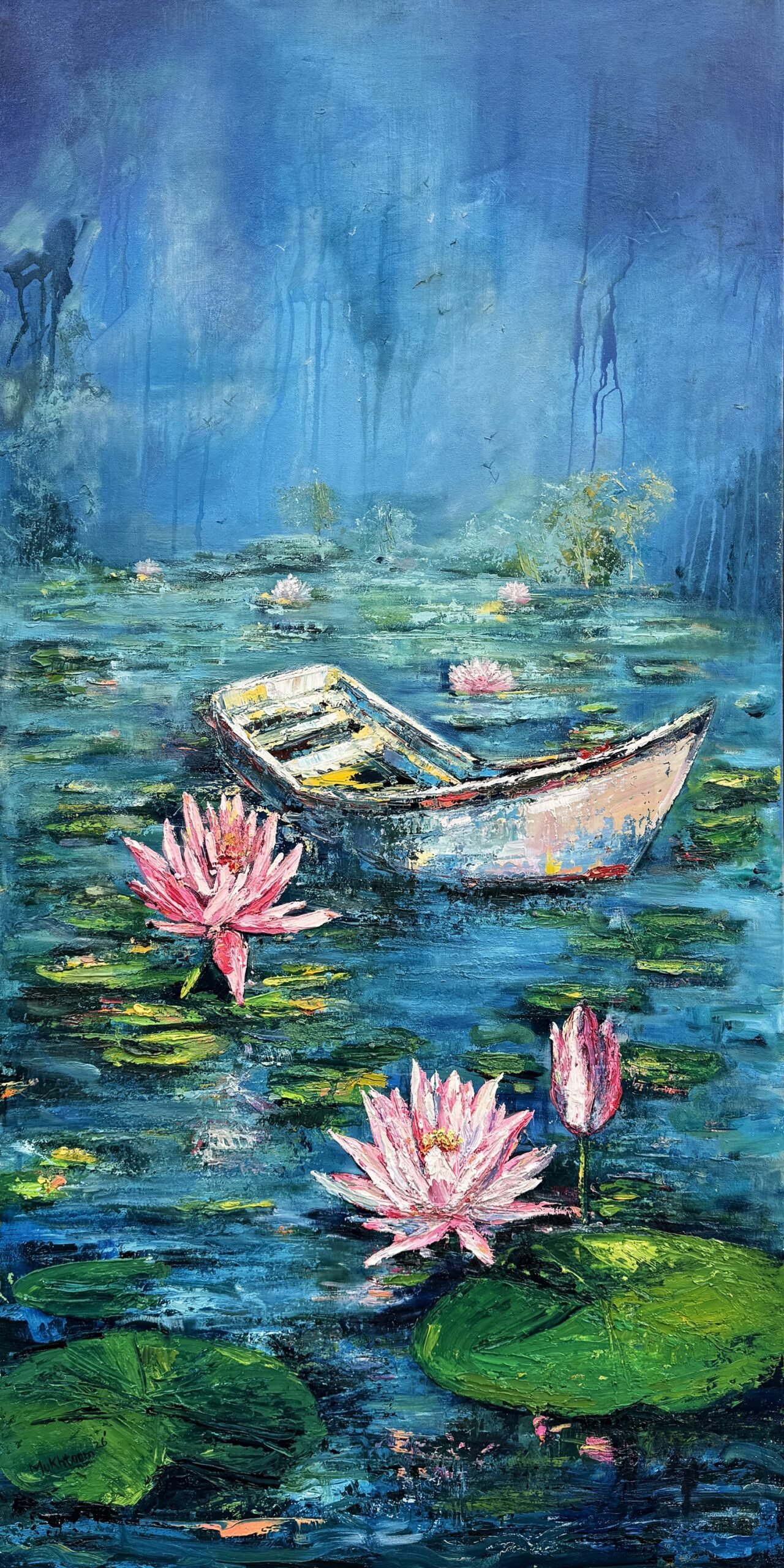 Mukhtoom Fatima | Title: Silent Drift | Medium: Acrylic On Canvas | Size: 24x48 inches