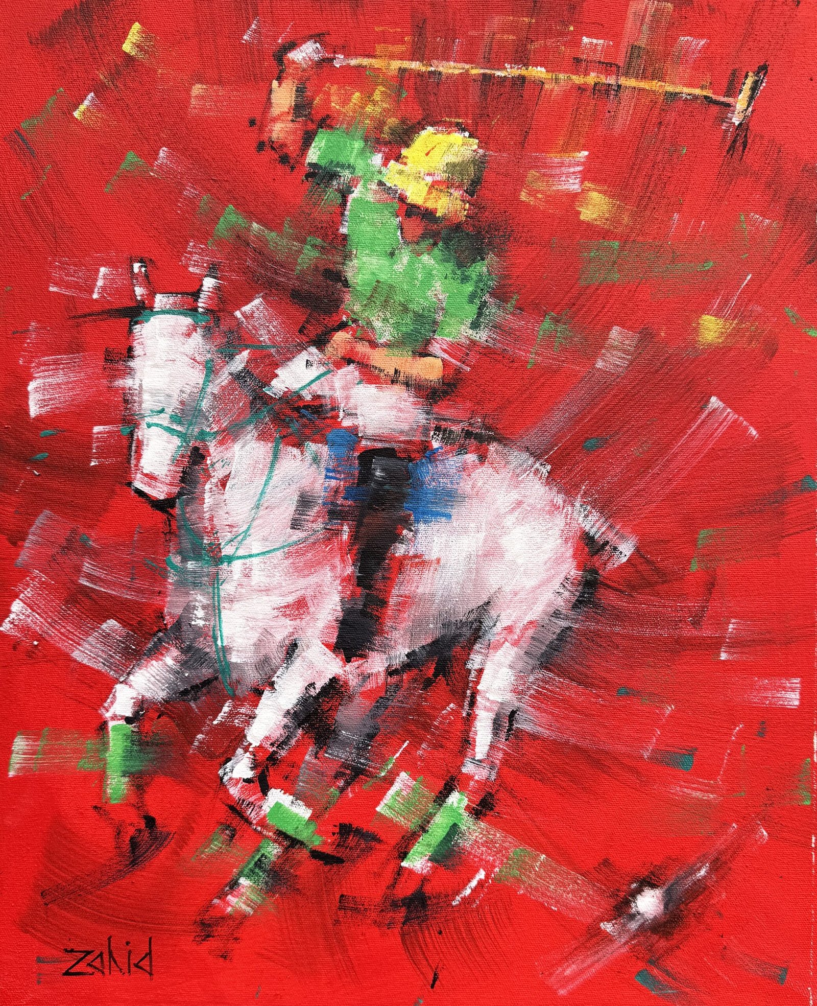Zahid Saleem | Title: Polo Player | Medium: Acrylic On Canvas | Size: 13x16 inches