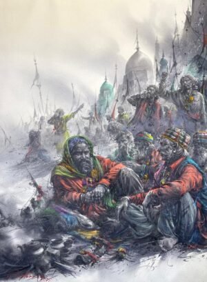 Ali Abbas Sufi Devotees at Shrine Watercolor on Paper 22x31 inches