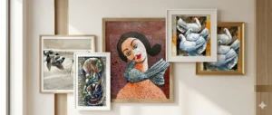 displaying pigeons art on gallery wall