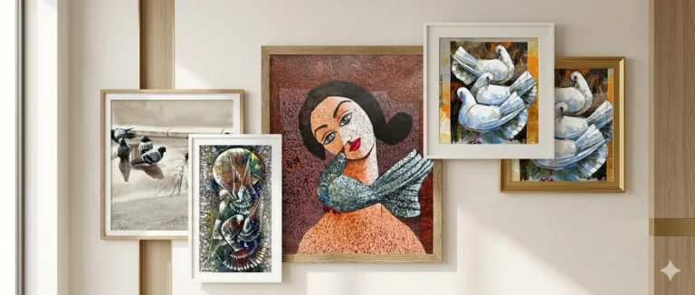 displaying pigeons art on gallery wall