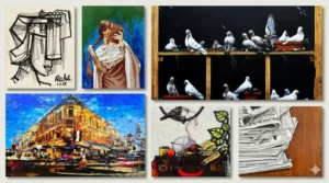 A collection of realism art paintings, highlighting intricate details and natural beauty in a collage format.