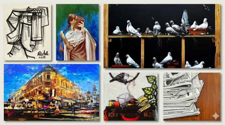 A collection of realism art paintings, highlighting intricate details and natural beauty in a collage format.